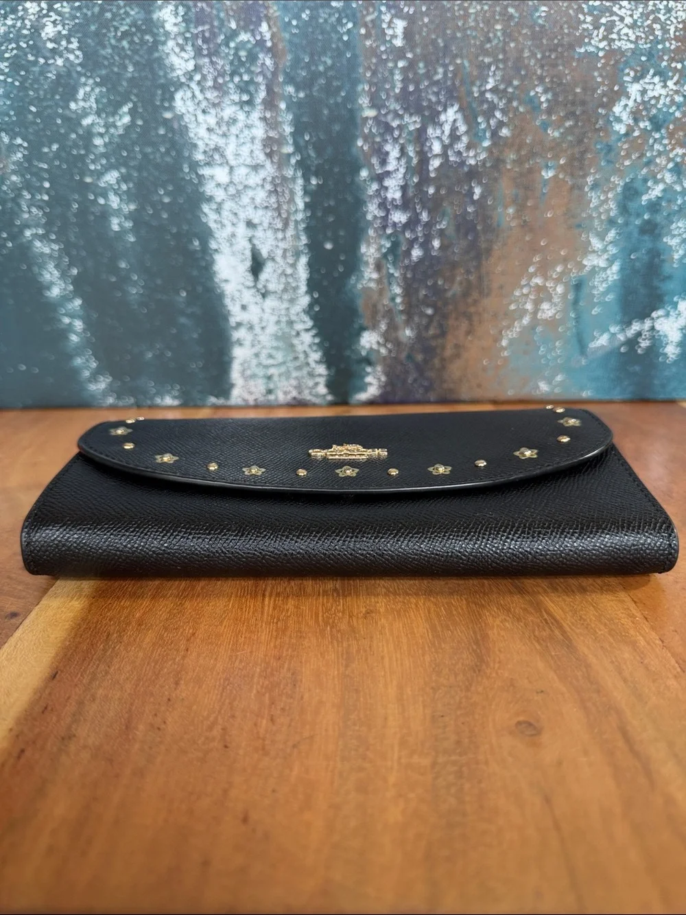 Coach‎ 2010s Western Chic Rivet Wallet Black Leather VGUC